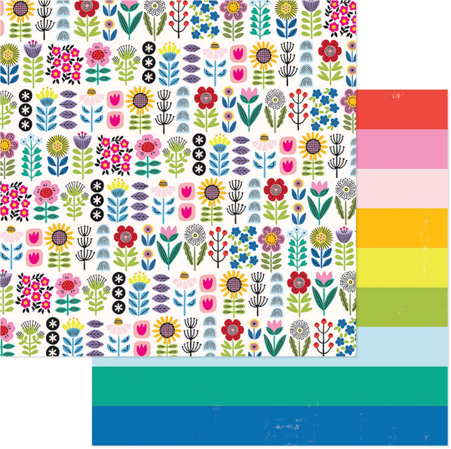 American Crafts - Whatevs - Funky Florals - 12" x 12" Scrapbook Paper