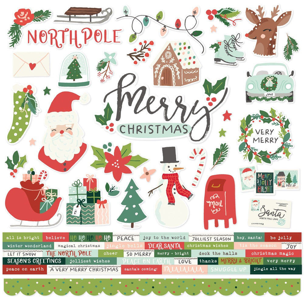 Simple Stories - Santa's Village - 12x12 Carstock Sticker Sheet