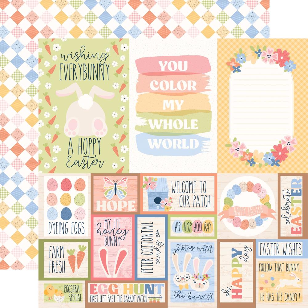 Echo Park - Bunnies & Baskets - Multi Journaling Cards - 12" x 12" Scrapbook Paper