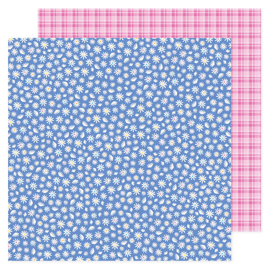 Pebbles - All the Cake - Blue Flowers - 12" x 12" Scrapbook Paper