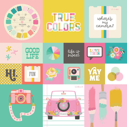 Simple Stories - True Colors - 2x2/4x4 Elements - 12" x 12" Scrapbook Paper