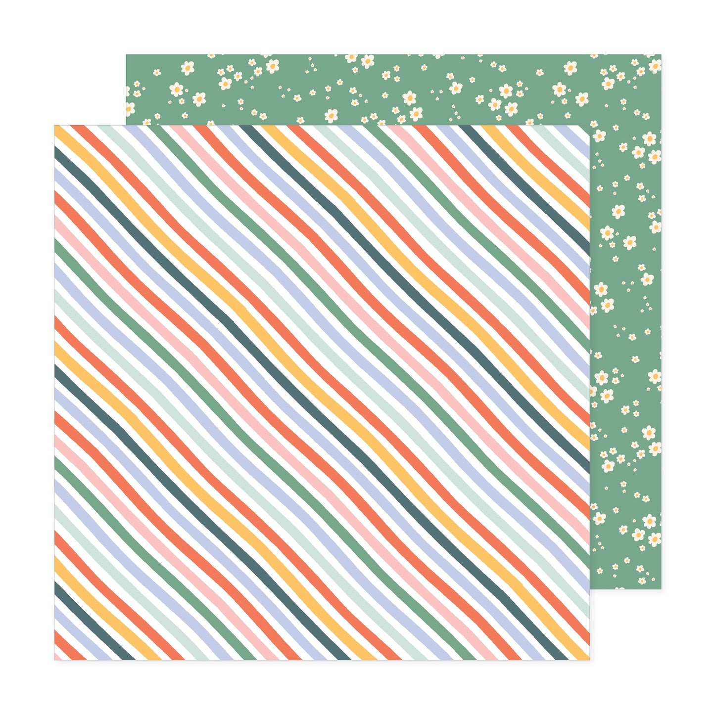 Pebbles - Sunny Blooms - Stripes - 12" x 12" Scrapbook Paper