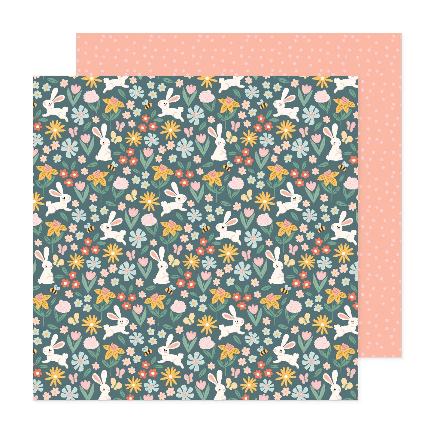 Pebbles - Sunny Blooms - Bunnies - 12" x 12" Scrapbook Paper