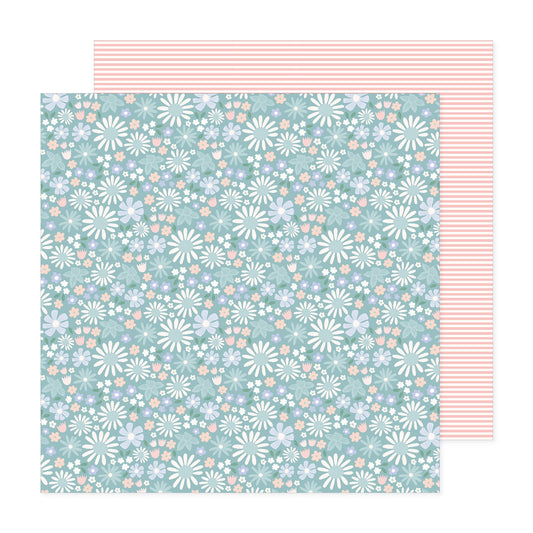 Pebbles - Sunny Blooms - Blues - 12" x 12" Scrapbook Paper