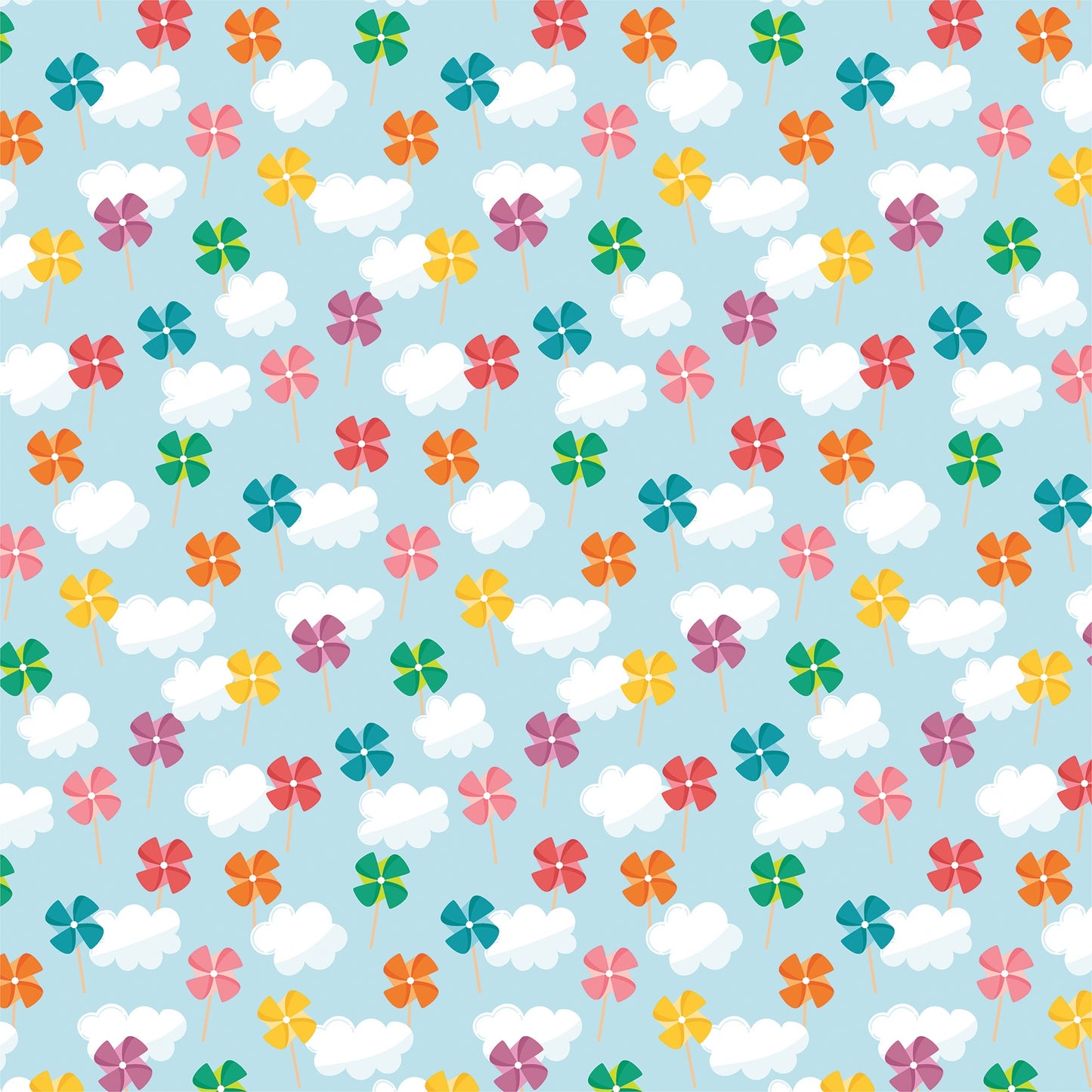 Echo Park - Sunny Days Ahead - Pinwheels and Clouds - 12" x 12" Scrapbook Paper