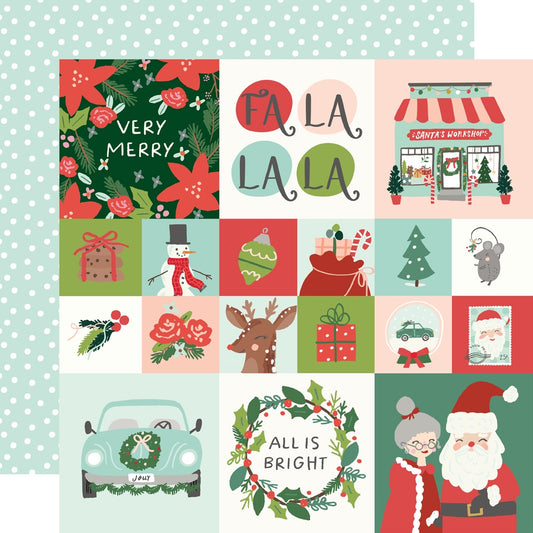 Simple Stories - Santa's Village - 2x2/4x4 Elements - 12" x 12" Scrapbook Paper