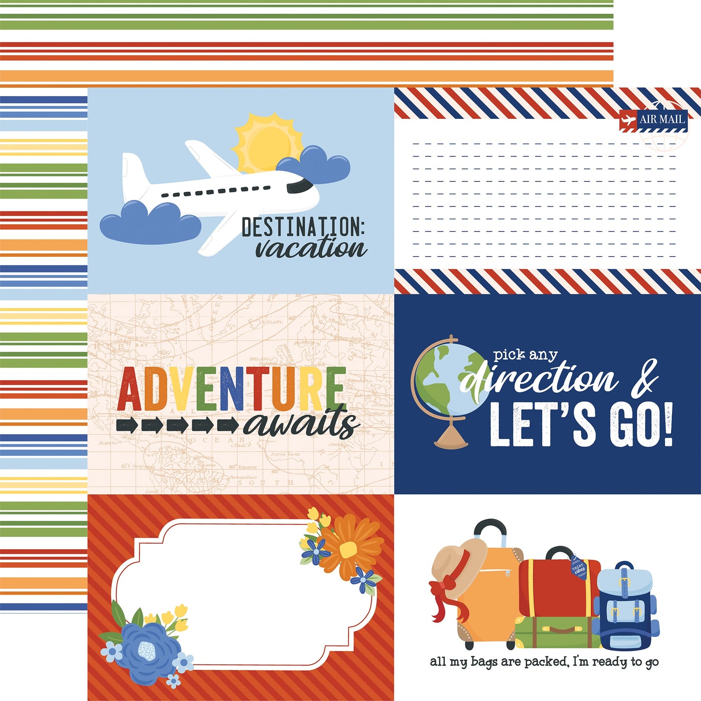 Echo Park - Born to Travel - 6x4 Journaling Cards - 12" x 12" Scrapbook Paper