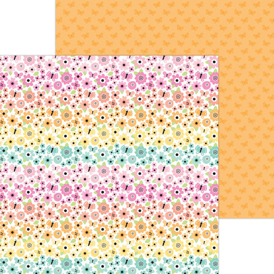 Doodlebug Design - Butterfly Kisses - Rainbow Garden - 12" x 12" Scrapbook Paper