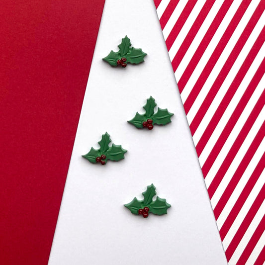Flatback Small Holly Embellishments - Pack of 4