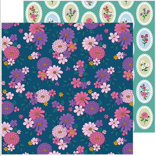 Pinkfresh Studio - Lovely Lane by Paige Evans - Love Blooms - 12" x 12" Scrapbook Paper