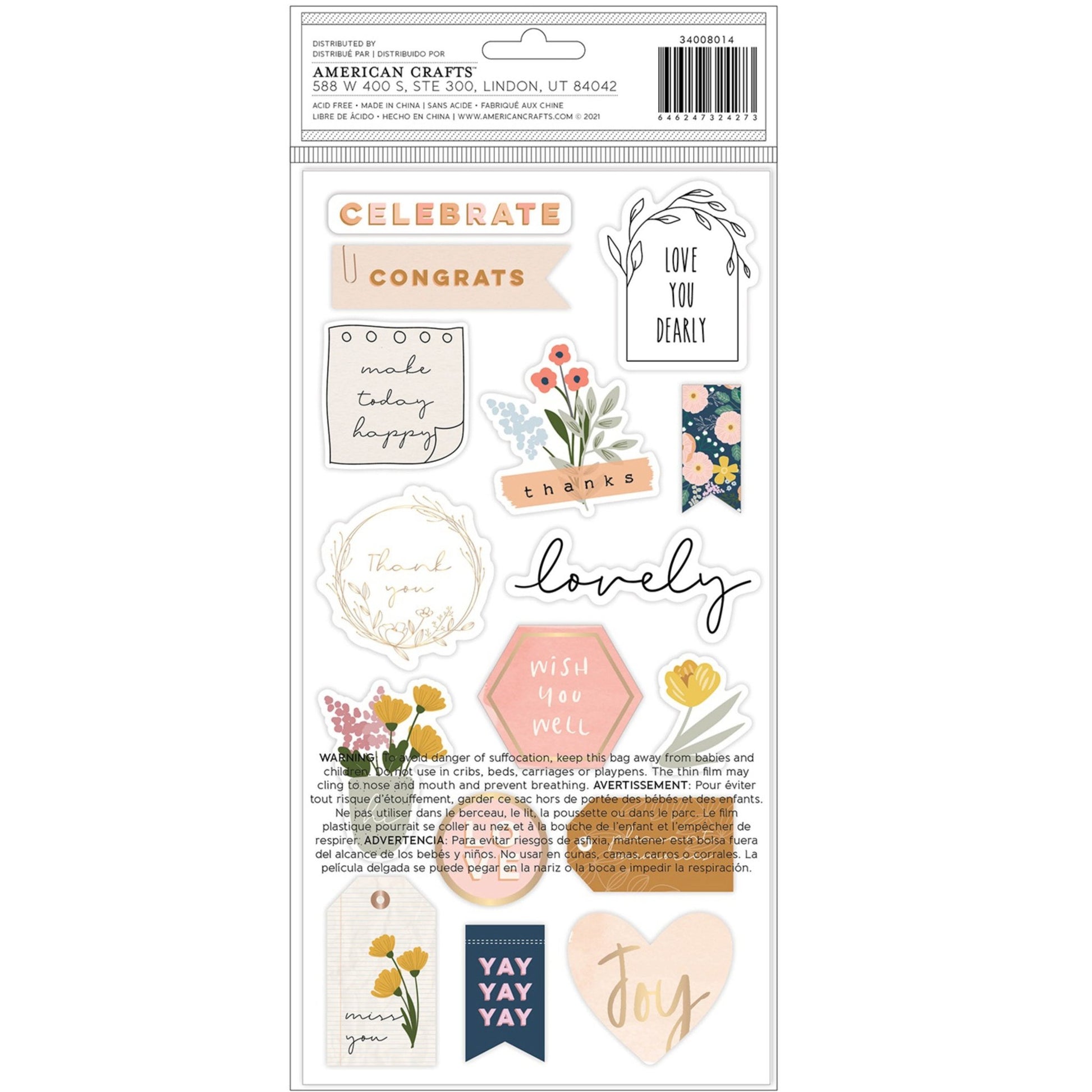 American Crafts - Peaceful - Thickers Phrase Stickers - Scrappyroo