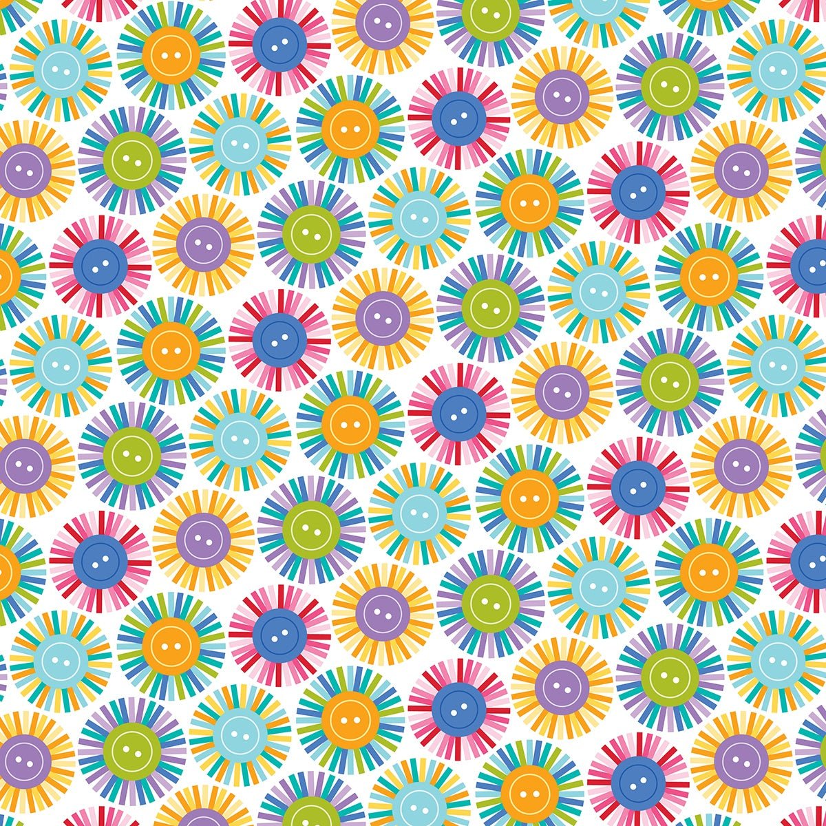 Bella Blvd - Let's Scrapbook - Button Burst - 12" x 12" Scrapbook Paper - Scrappyroo